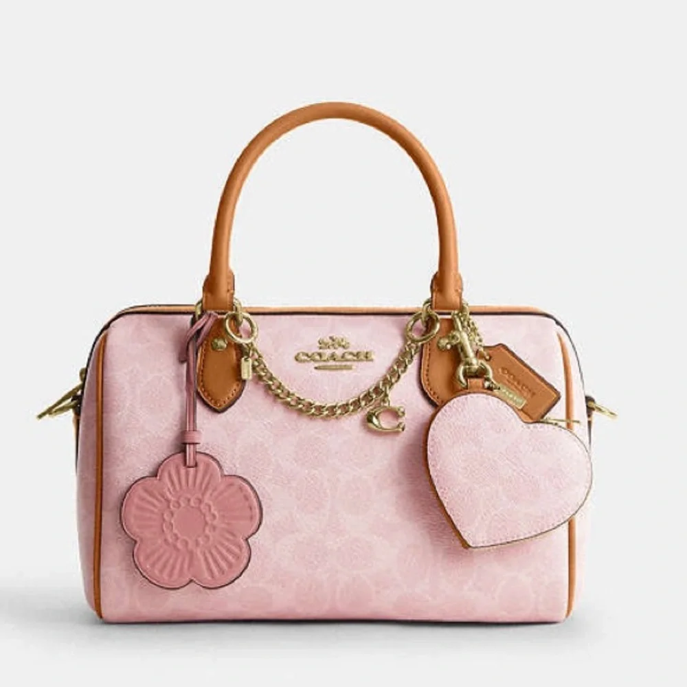 Coach Heart Bag Charm In Signature Canvas NWT